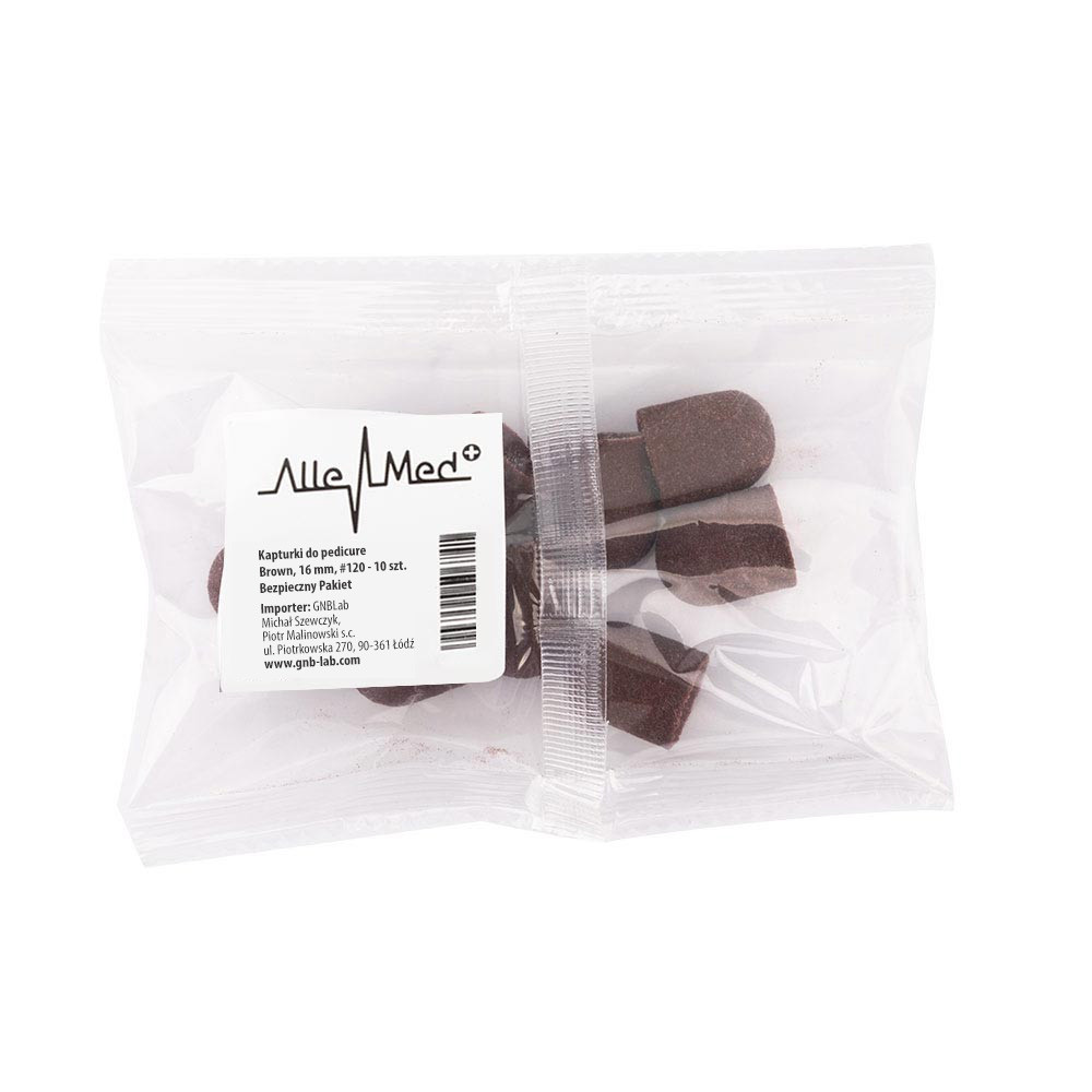 Kapturki do pedicure 16 mm gradacja 120 10 szt AlleMed Brązowy Brown