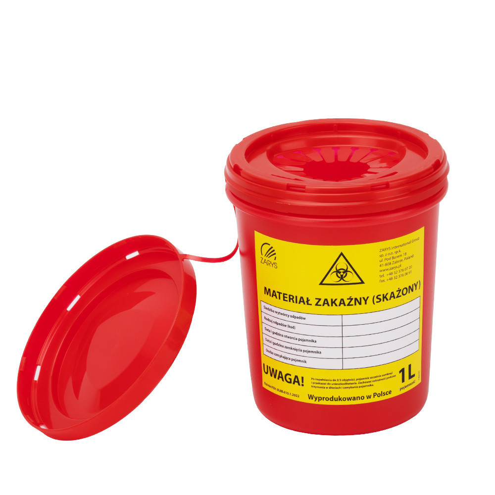 Pojemnik na odpady medyczne czerwony 1L - obrazek 2