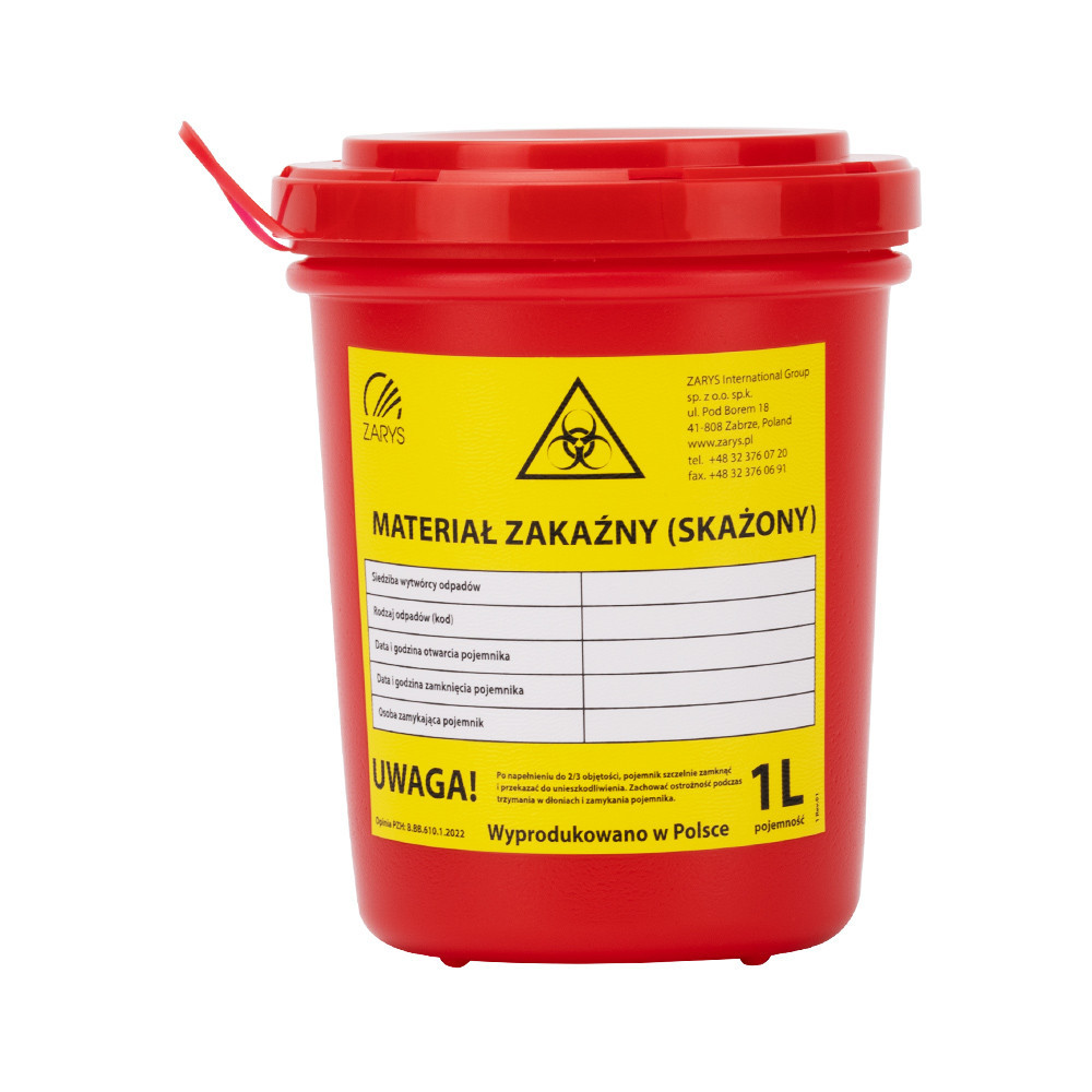 Pojemnik na odpady medyczne czerwony 1L