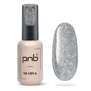 Lakier Hybrydowy PNB 01 Silver Shock Effect – Srebrny Brokatowy z Odblaskiem, Trwały Manicure UV/LED 8ml